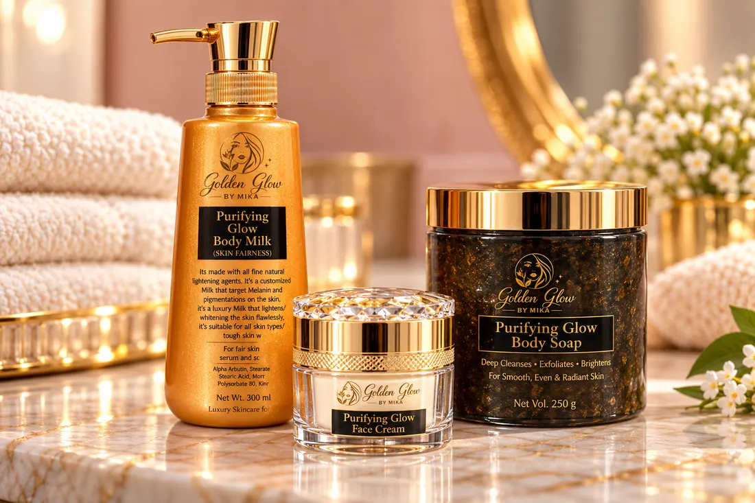 Purifying Glow body milk, face cream and body soap